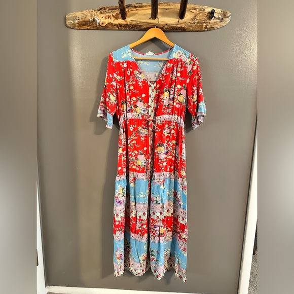 Breezy Floral Cottagecore Red and Blue Maxi Dress size Large - Picture 3 of 9